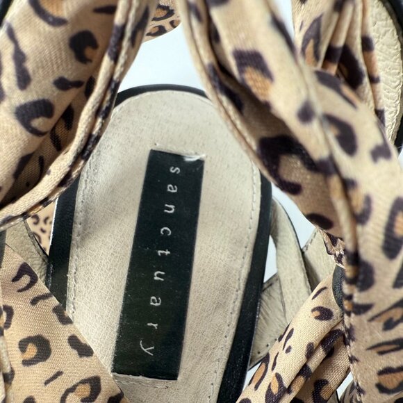 Sanctuary Whimsy 7M Black Leather Upper Wedge Sandals W/ Leopard Scarf Strap - Picture 5 of 11